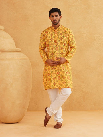 Floral Printed Mandarin Collar Kurta With Churidar