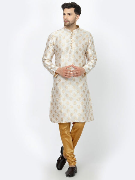 Ethnic Motifs Woven Design Mandarin Collar Straight Kurta & Churidar