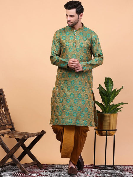 Green Ethnic Motifs Woven Design Regular Zari Kurta With Dhoti Pants