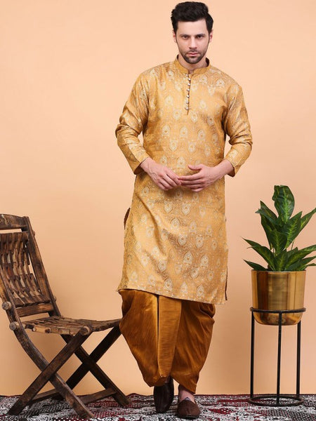 Beige Ethnic Motifs Woven Design Regular Zari Kurta With Dhoti Pants