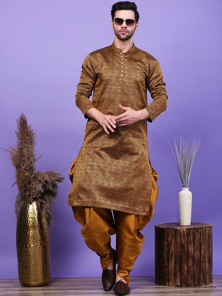 Ethnic Motifs Woven Design Mandarin Collar Straight Kurta with Patiala
