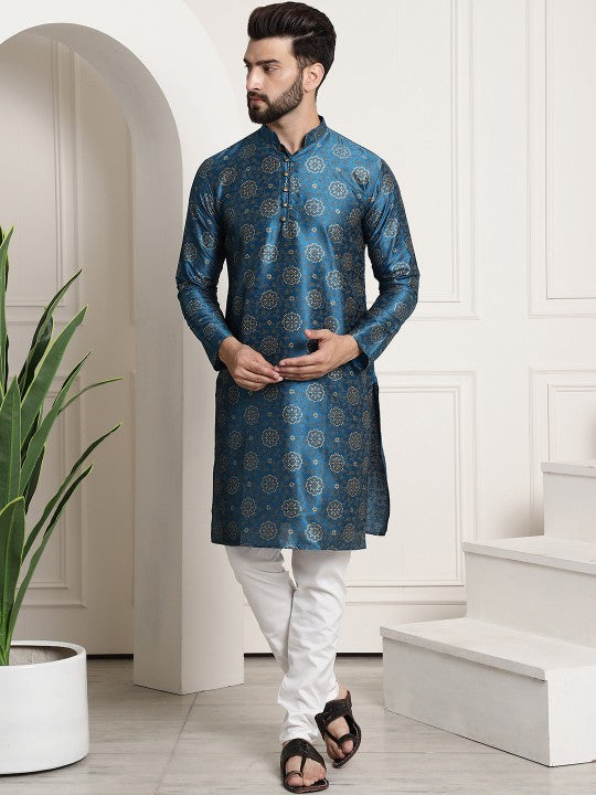 Paisley Printed Mandarin Collar Kurta With Churidar