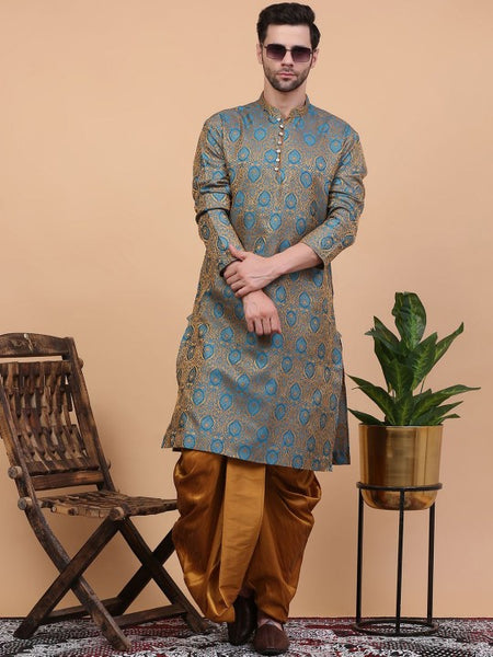 Blue Ethnic Motifs Woven Design Regular Zari Kurta With Dhoti Pants