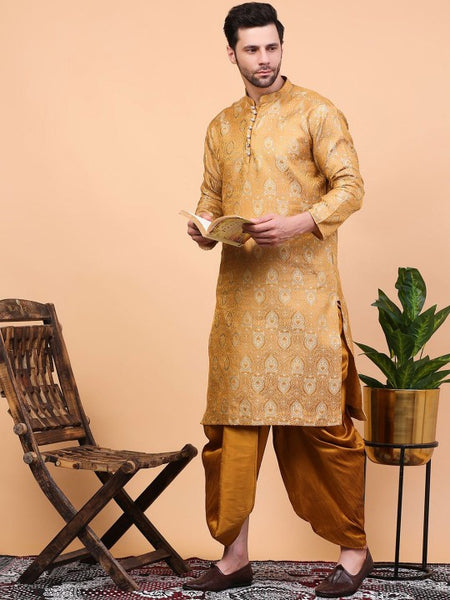 Beige Ethnic Motifs Woven Design Regular Zari Kurta With Dhoti Pants
