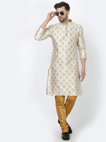 Ethnic Motifs Woven Design Mandarin Collar Straight Kurta & Churidar