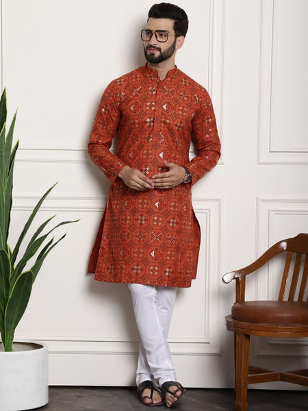 Floral Printed Mandarin Collar Kurta Pyjama Set