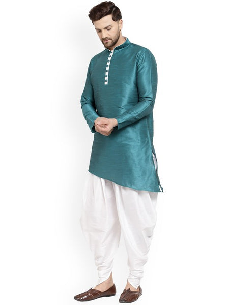 Green Ethnic Motifs Printed Mandarin Collar Designer Kurta with Dhoti Pants