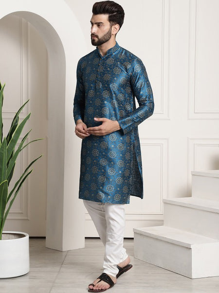 Paisley Printed Mandarin Collar Kurta With Churidar