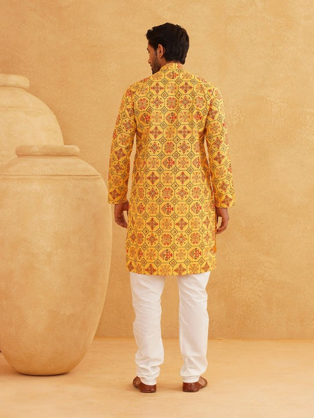 Floral Printed Mandarin Collar Kurta With Churidar