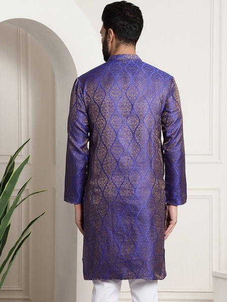 Men Purple & Gold-Toned Jacquard Kurta