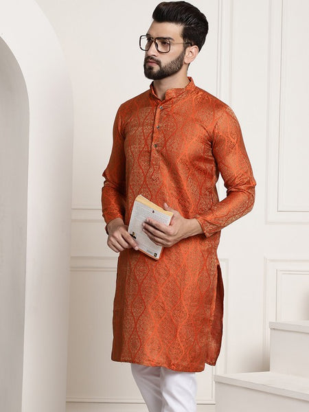 Men Woven Design Jacquard Straight Kurta