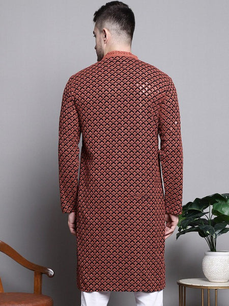 Geometric Embroidered Thread Work Sequinned Pure Cotton Kurta