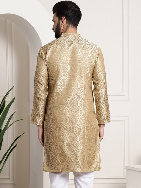 Men Beige Ethnic Motifs Jacquard Kurta