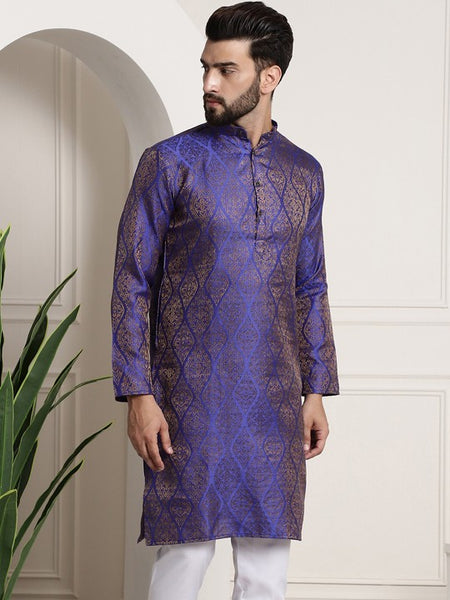 Men Purple & Gold-Toned Jacquard Kurta
