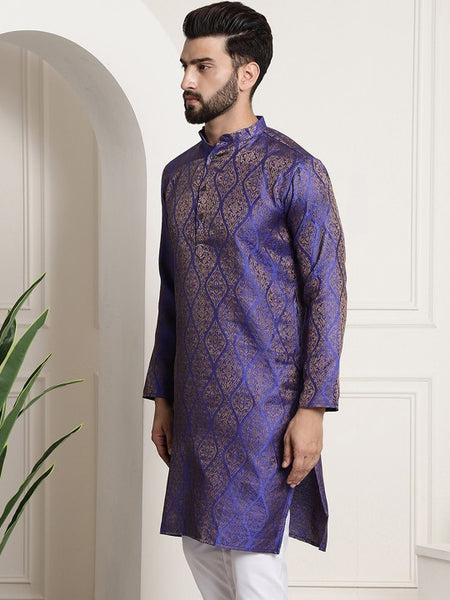 Men Purple & Gold-Toned Jacquard Kurta