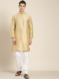 Men Gold Woven Design Jacquard Straight Kurta