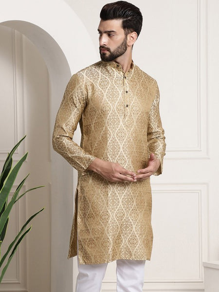 Men Beige Ethnic Motifs Jacquard Kurta