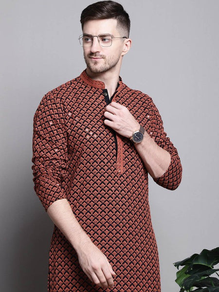 Geometric Embroidered Thread Work Sequinned Pure Cotton Kurta