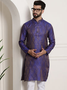 Men Purple & Gold-Toned Jacquard Kurta