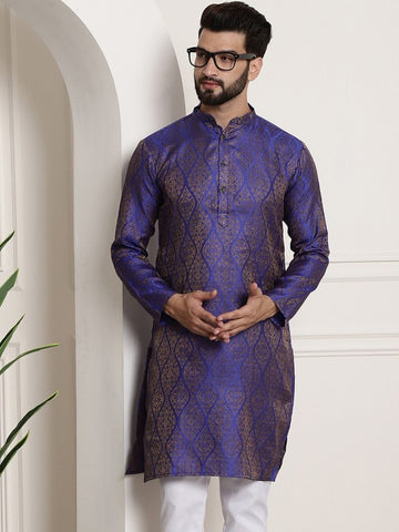 Men Purple & Gold-Toned Jacquard Kurta