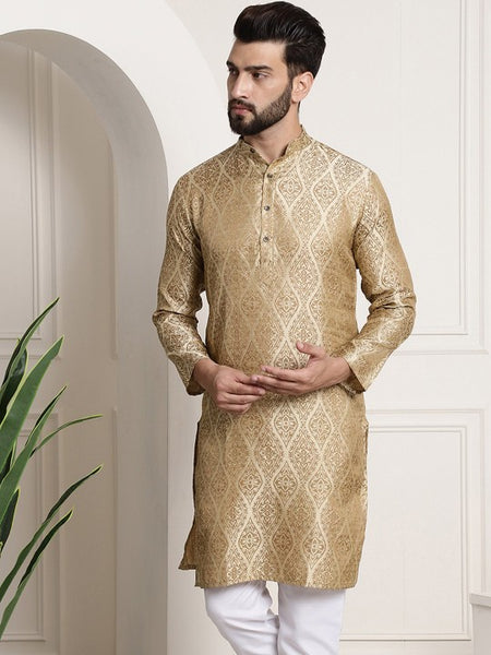 Men Beige Ethnic Motifs Jacquard Kurta