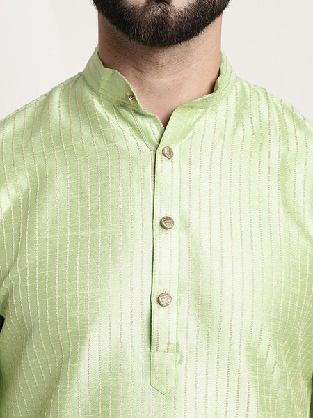 Men Pista Green Woven Design Jacquard Straight Kurta