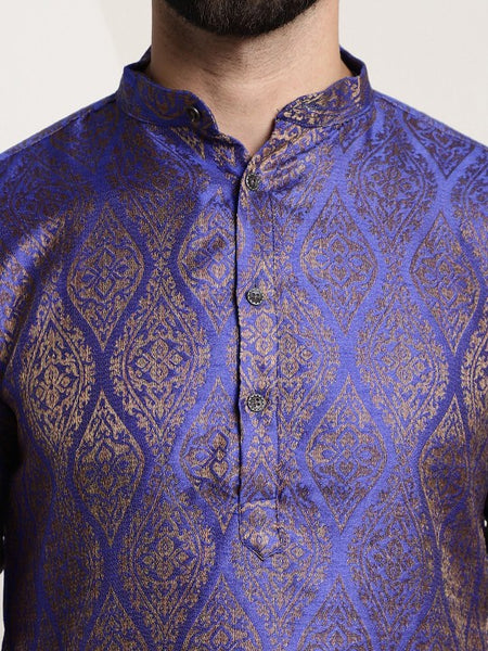 Men Purple & Gold-Toned Jacquard Kurta
