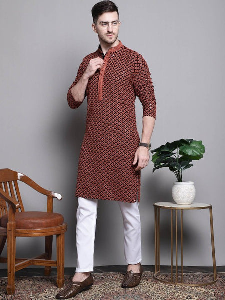 Geometric Embroidered Thread Work Sequinned Pure Cotton Kurta