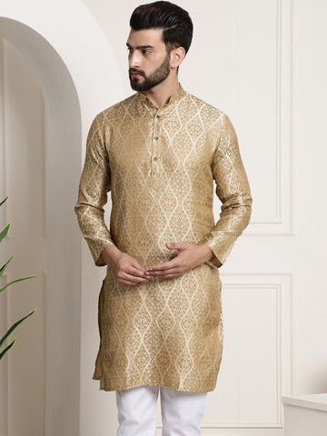 Men Beige Ethnic Motifs Jacquard Kurta