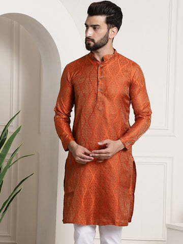 Men Woven Design Jacquard Straight Kurta