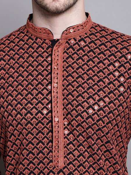 Geometric Embroidered Thread Work Sequinned Pure Cotton Kurta