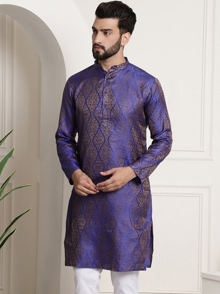 Men Purple & Gold-Toned Jacquard Kurta