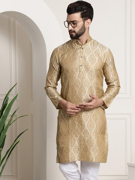 Men Beige Ethnic Motifs Jacquard Kurta