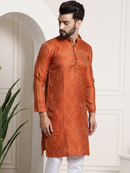 Men Woven Design Jacquard Straight Kurta