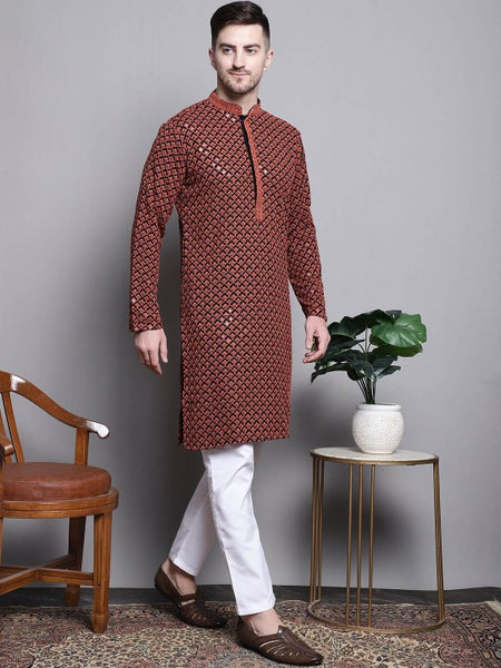 Geometric Embroidered Thread Work Sequinned Pure Cotton Kurta