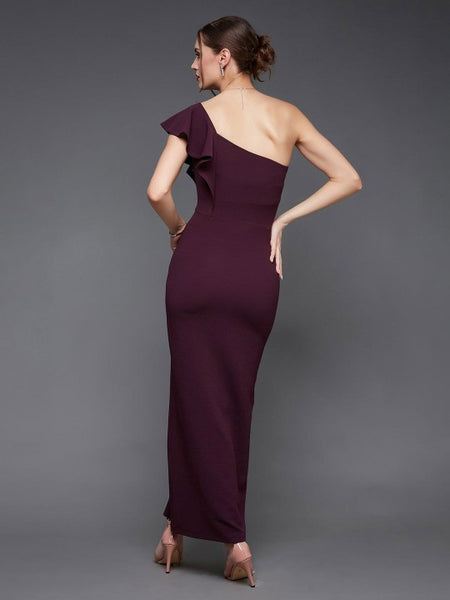 Women One Shoulder Georgette Bodycon Maxi Dress VitansEthnics