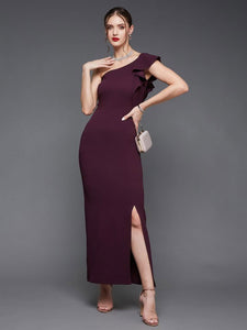 Women One Shoulder Georgette Bodycon Maxi Dress VitansEthnics