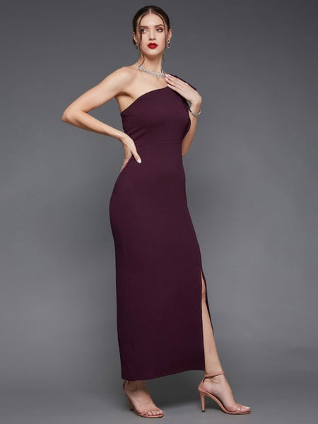Women One Shoulder Georgette Bodycon Maxi Dress VitansEthnics