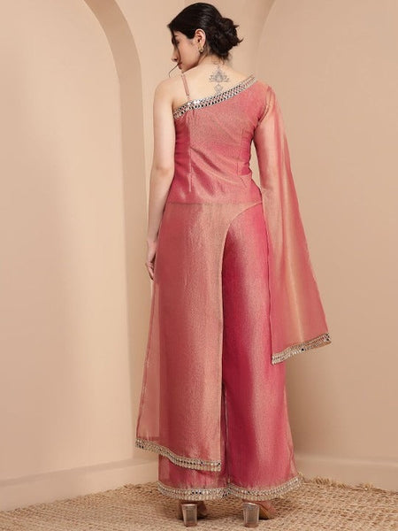 Women One Shoulder Long Bell Sleeve Tunic With Palazzo Co-Ord Set VitansEthnics