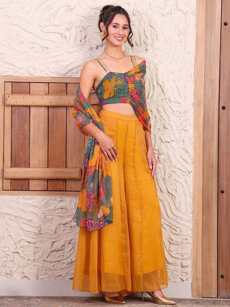 Women Floral Printed Shoulder Straps Top With Sharara & Dupatta Co-Ord Set VitansEthnics