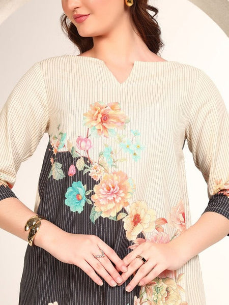 Women Printed Pure Cotton V Neck Tunic With Trousers Co-Ords Set VitansEthnics
