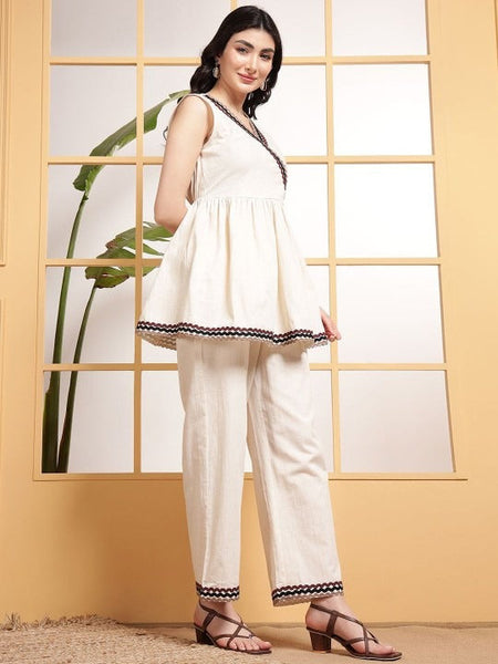 Women Pure Cotton Top With Trousers Co-Ord Set VitansEthnics