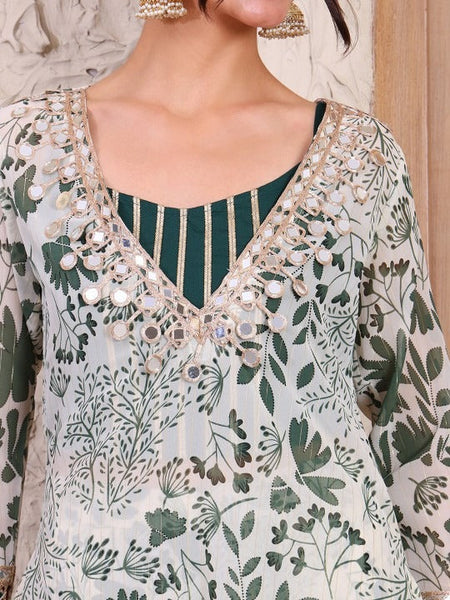 Women Floral Printed V-Neck Pure Chiffon Tunic With Palazzos Co-Ords Set VitansEthnics