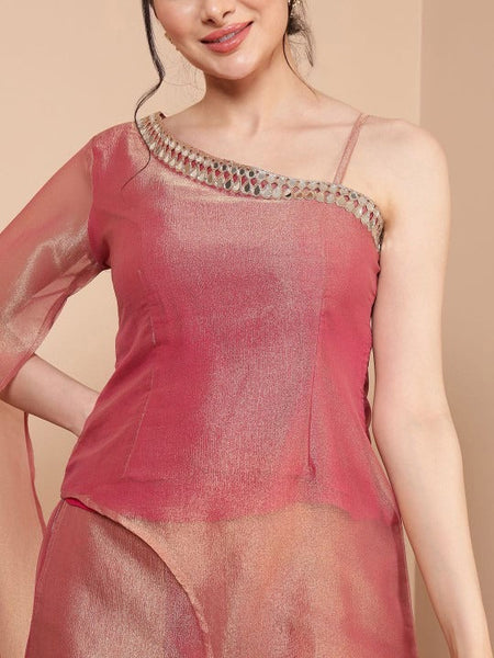 Women One Shoulder Long Bell Sleeve Tunic With Palazzo Co-Ord Set VitansEthnics