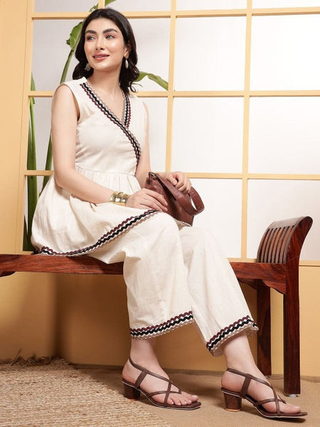 Women Pure Cotton Top With Trousers Co-Ord Set VitansEthnics