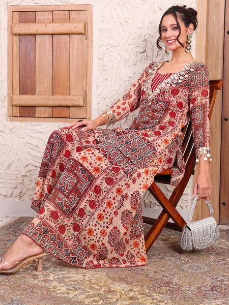 Women Printed Pure Chiffon Lurex Kurti and Sharara with Crop top Co-Ord Set VitansEthnics