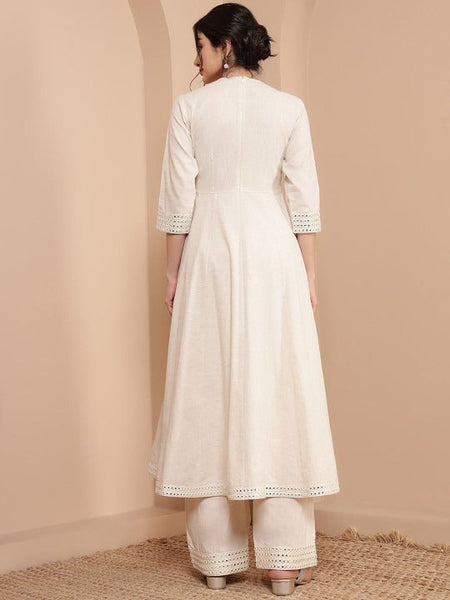 Women Cotton Mirror Embroidered Anarkali Kurta With Palazzo Co-Ords Set VitansEthnics