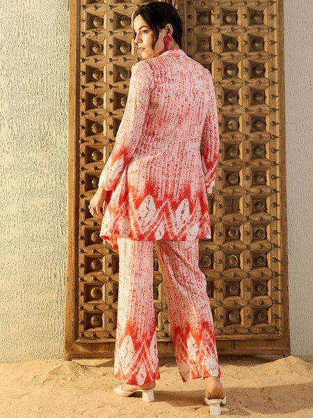 Women Blue Tie & Dyed Printed Square Neck Top & Trouser With Shrug Co-ord Set (Copy) VitansEthnics