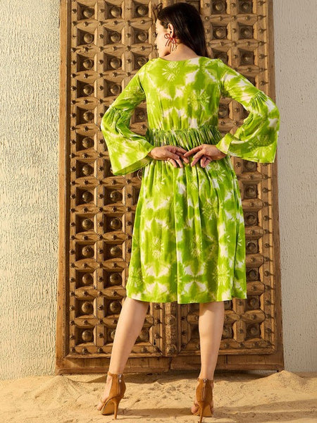 Women Tie and Dye Print Front button A-Line Midi Dress (Copy) VitansEthnics
