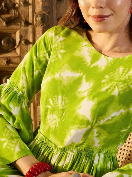 Women Tie and Dye Print Front button A-Line Midi Dress (Copy) VitansEthnics